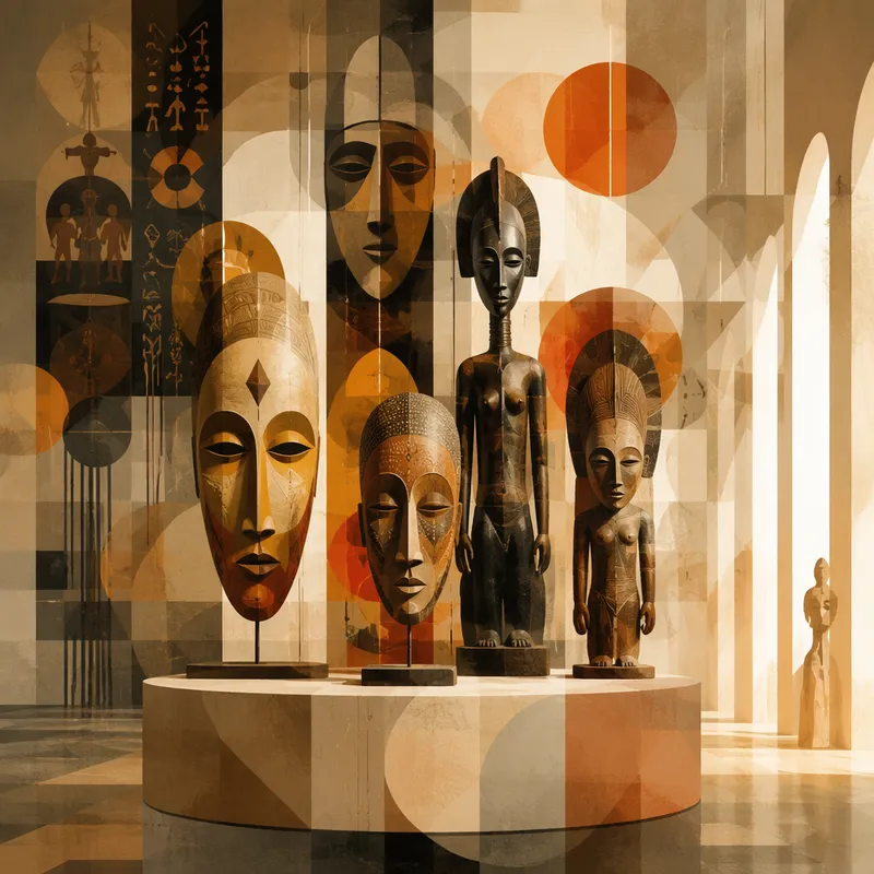 Afrikkalaisia puunaamioita ja veistoksia museon näyttelyssä Afrikkalaisia puunaamioita ja veistoksia museon näyttelyssä