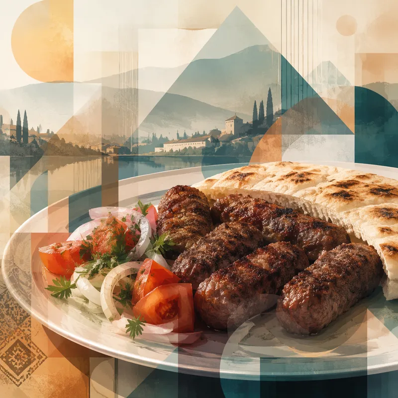 Perinteinen serbialainen cevapcici-annos lautasella Perinteinen serbialainen cevapcici-annos lautasella