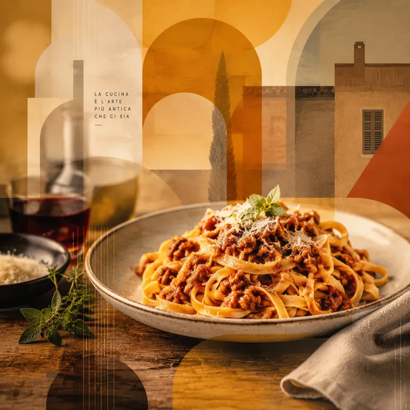 Lautasellinen perinteistä tagliatelle-pastaa ja lihakastiketta Lautasellinen perinteistä tagliatelle-pastaa ja lihakastiketta