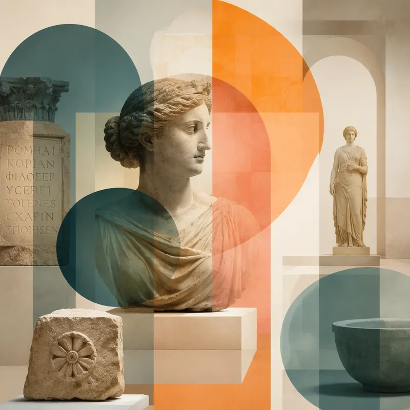 Antiikin roomalaisia patsaita ja esineitä museossa Antiikin roomalaisia patsaita ja esineitä museossa