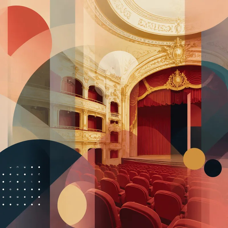 Teatterin juhlasali kultaisilla koristeilla ja punaisilla istuimilla Teatterin juhlasali kultaisilla koristeilla ja punaisilla istuimilla