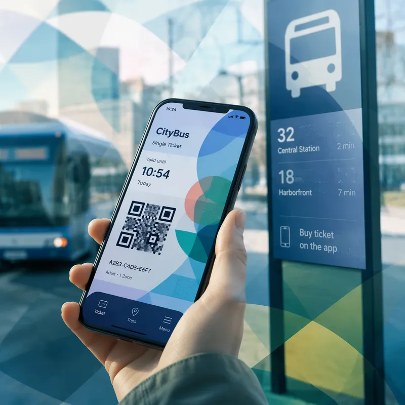 Älypuhelimen näytöltä tarkistettava mobiililippu bussipysäkillä Älypuhelimen näytöltä tarkistettava mobiililippu bussipysäkillä