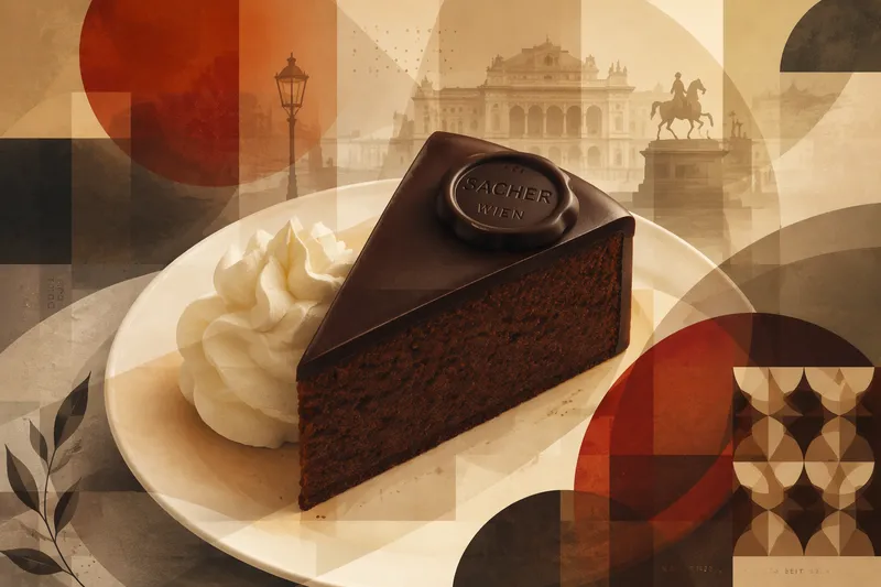 Sacher-kakku kermavaahdolla lautasella Sacher-kakku kermavaahdolla lautasella