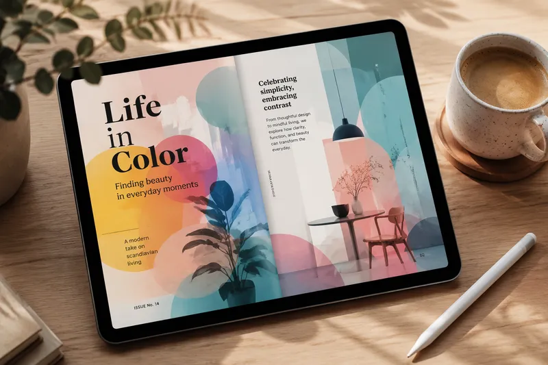 Tabletti, jolla luetaan digitaalista aikakauslehteä Tabletti, jolla luetaan digitaalista aikakauslehteä