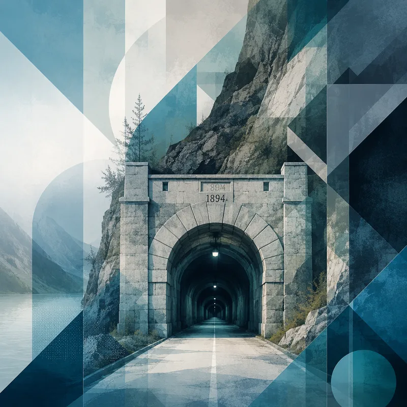Historiallisen tunnelin sisäänkäynti vuoren rinteessä Historiallisen tunnelin sisäänkäynti vuoren rinteessä