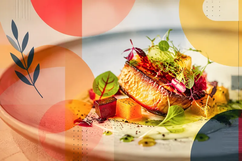 Moderni gourmet-annos laadukkaasti aseteltuna Moderni gourmet-annos laadukkaasti aseteltuna