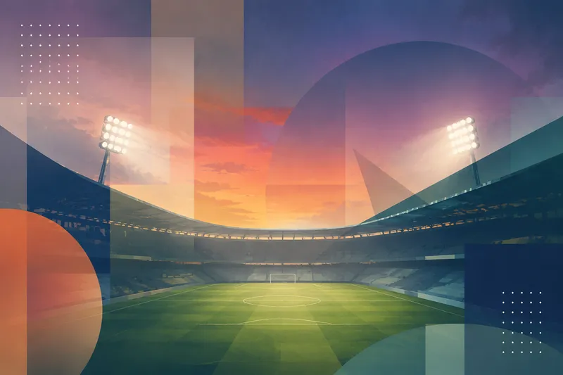 Valaistu jalkapallostadion illan hämärtyessä Valaistu jalkapallostadion illan hämärtyessä
