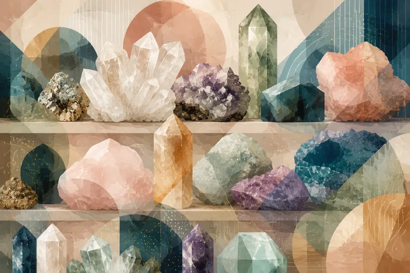 Kokoelma kimaltavia mineraaleja ja kiteitä museon vitriinissä Kokoelma kimaltavia mineraaleja ja kiteitä museon vitriinissä