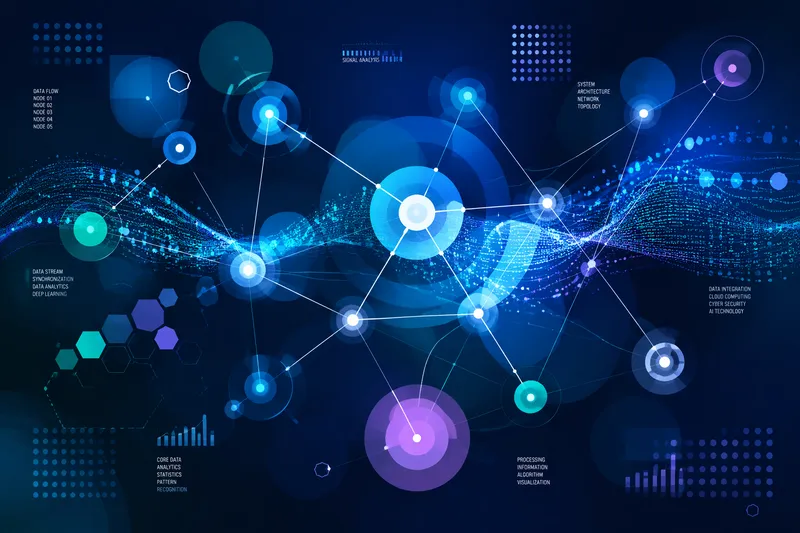 Digitaalinen lohkoketjuverkosto ja data virtaamassa pimeässä Digitaalinen lohkoketjuverkosto ja data virtaamassa pimeässä