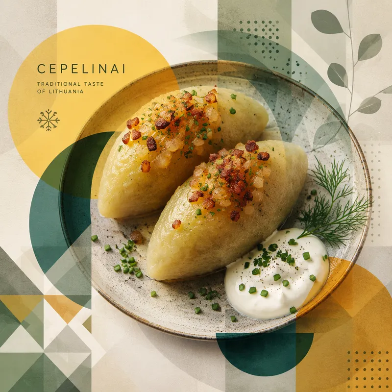 Perinteinen liettualainen cepelinai-ruoka lautasella Perinteinen liettualainen cepelinai-ruoka lautasella