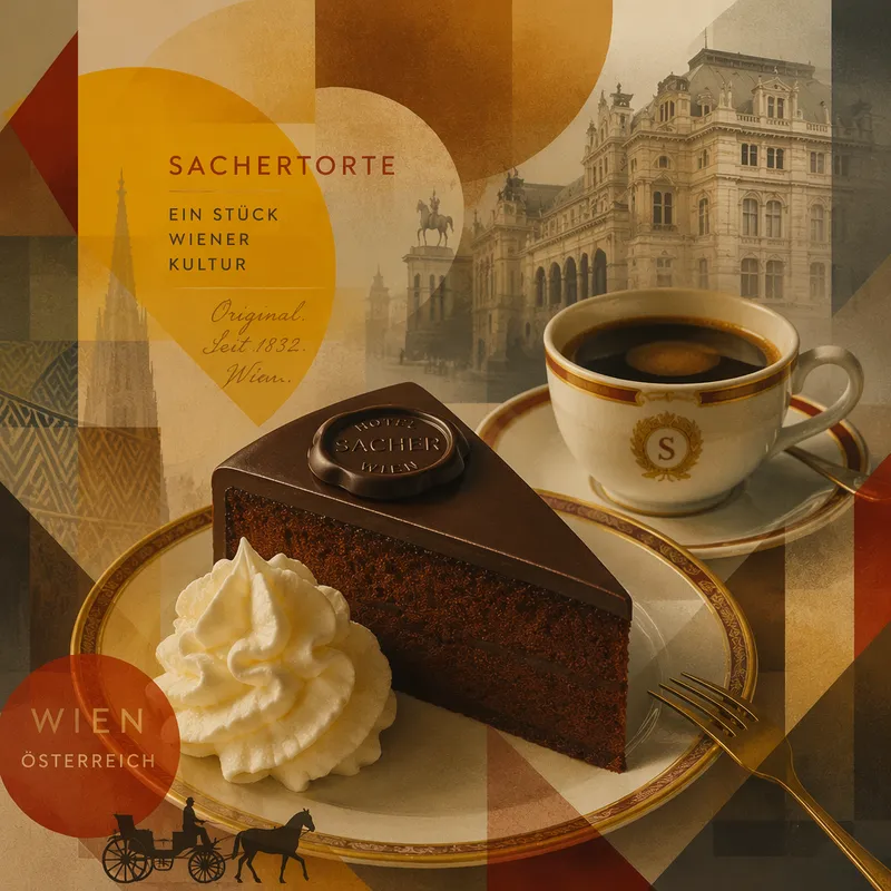 Perinteinen wieniläinen Sacher-kakku ja kahvikuppi lautasella Perinteinen wieniläinen Sacher-kakku ja kahvikuppi lautasella