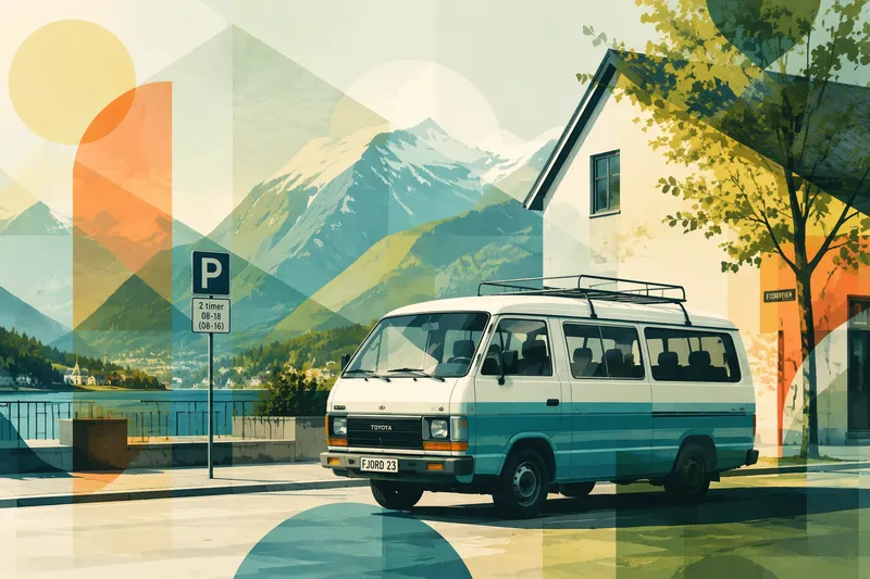 Minibussi aurinkoisella kadulla vuoristomaisemassa Minibussi aurinkoisella kadulla vuoristomaisemassa