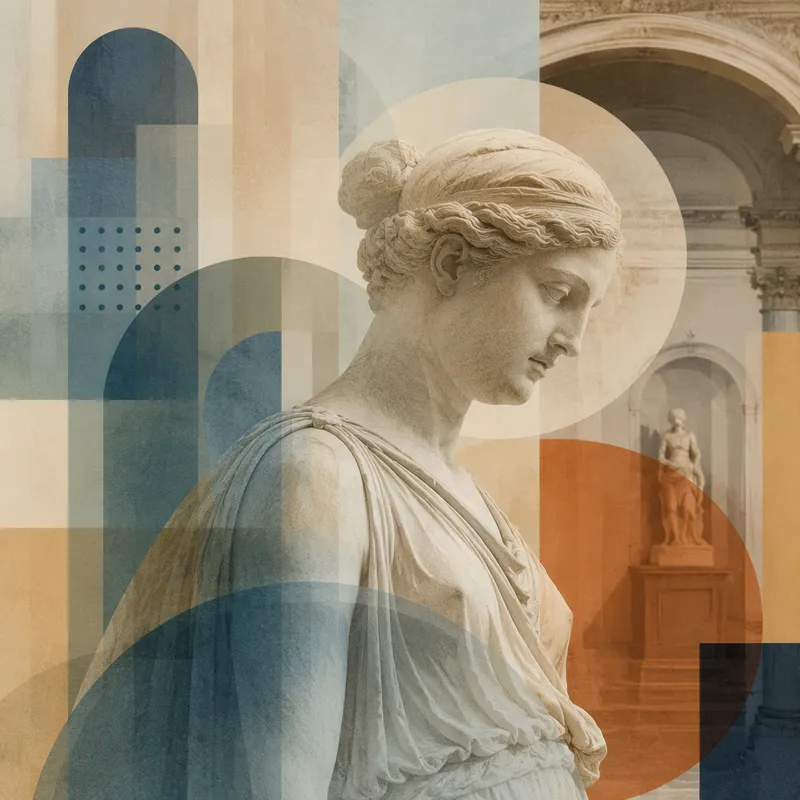 Antiikin aikainen patsas museon näyttelytilassa Antiikin aikainen patsas museon näyttelytilassa