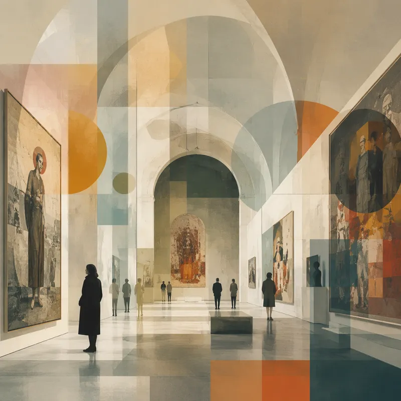 Valtava taidemuseon galleria täynnä taideteoksia Valtava taidemuseon galleria täynnä taideteoksia