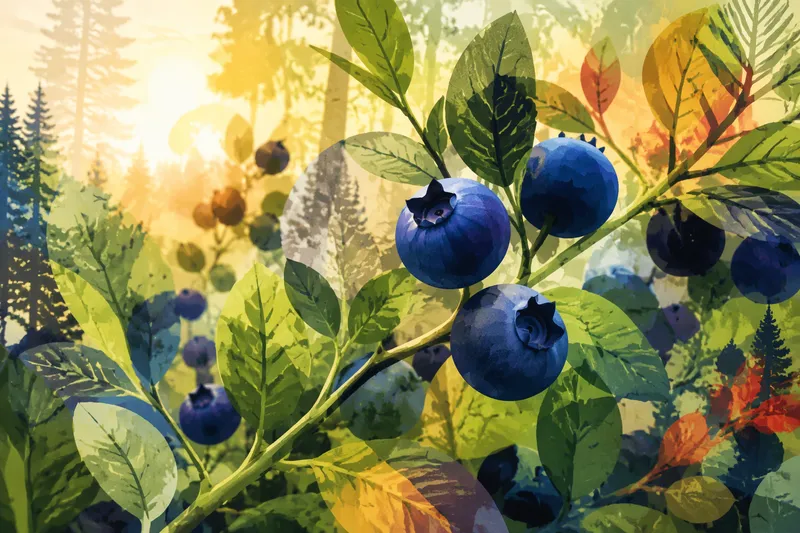 Tuoreita mustikoita metsässä Tuoreita mustikoita metsässä