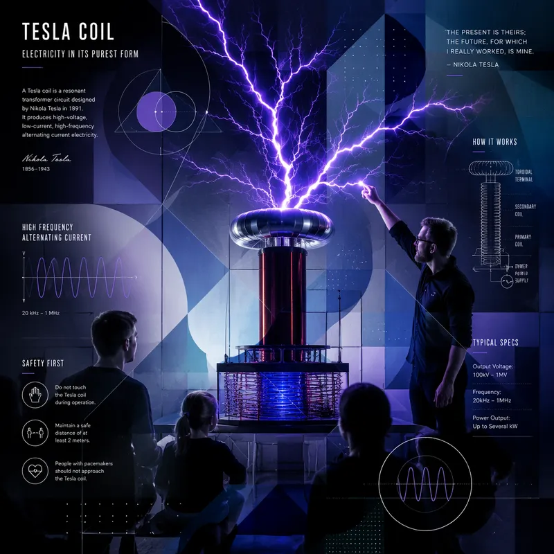 Tesla-muuntajan tuottama sähkökipinä museon näyttelyssä Tesla-muuntajan tuottama sähkökipinä museon näyttelyssä