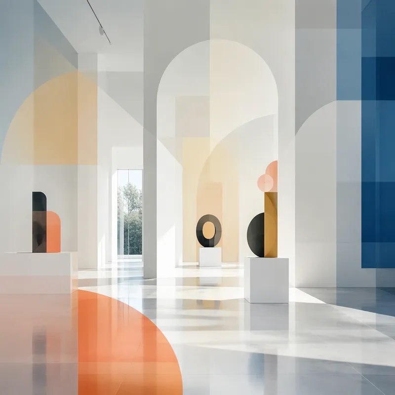 Valoisa galleriatila täynnä modernia taidetta Valoisa galleriatila täynnä modernia taidetta