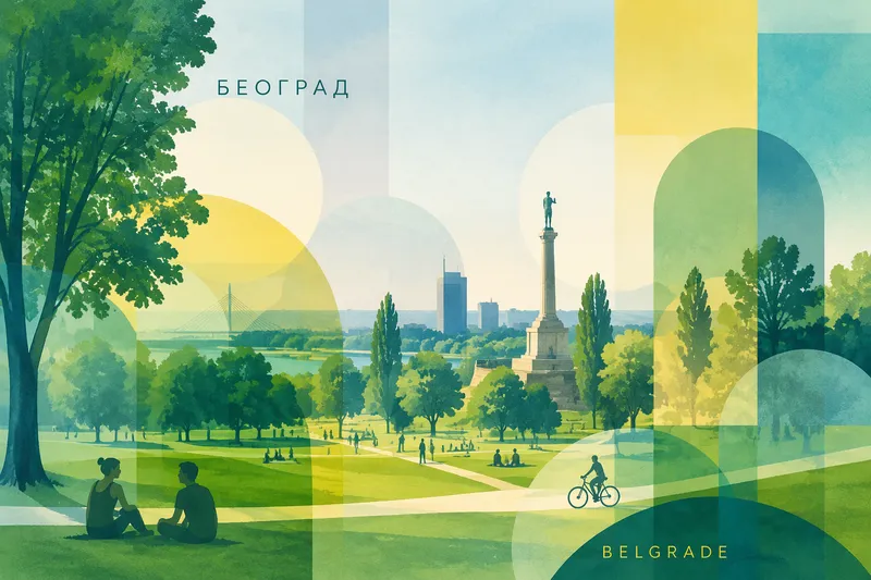 Vihreä puistoalue Belgradissa aurinkoisena päivänä Vihreä puistoalue Belgradissa aurinkoisena päivänä