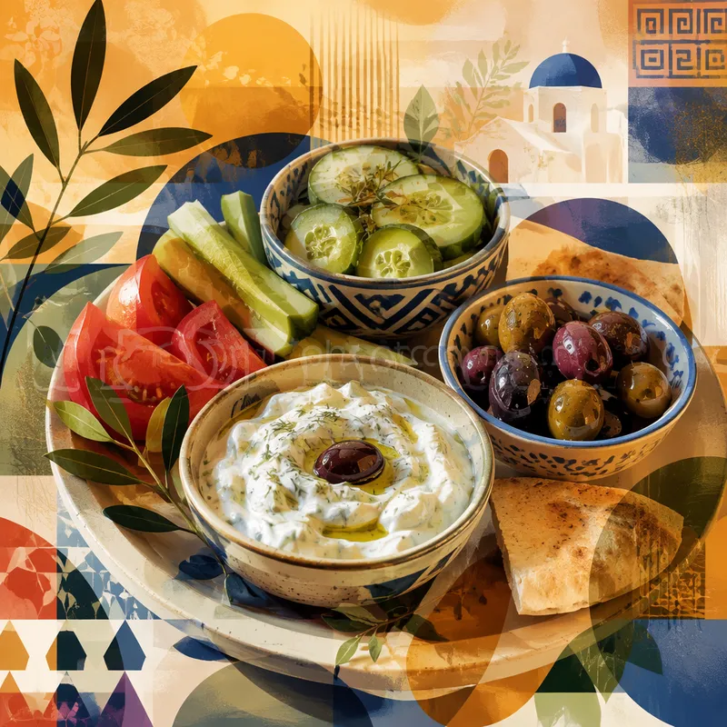 Kreikkalaisia meze-alkupaloja keraamisissa kulhoissa Kreikkalaisia meze-alkupaloja keraamisissa kulhoissa