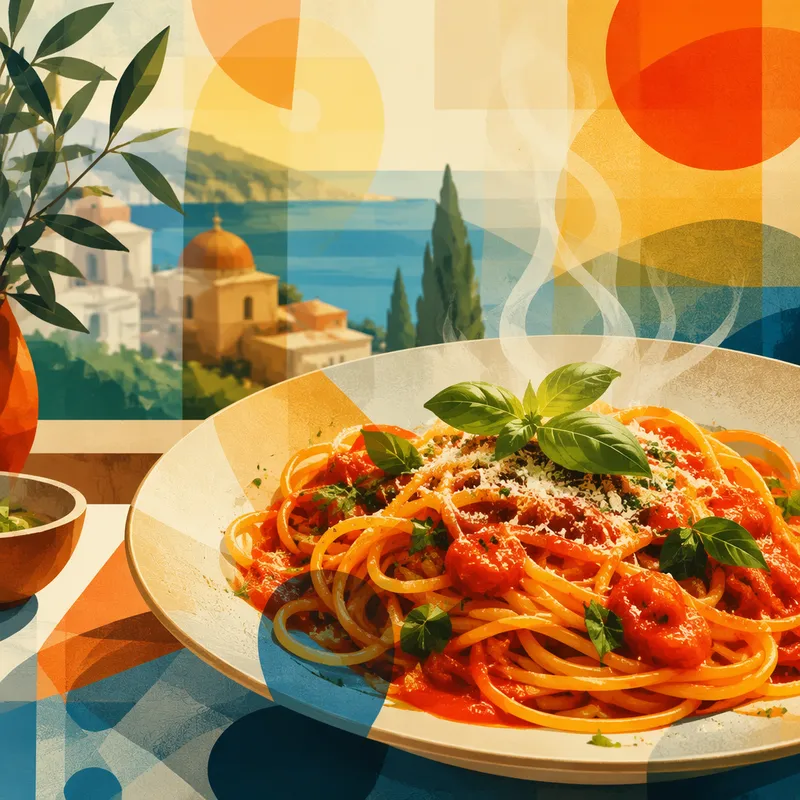 Lämmin pasta-annos ravintolan terassilla Lämmin pasta-annos ravintolan terassilla