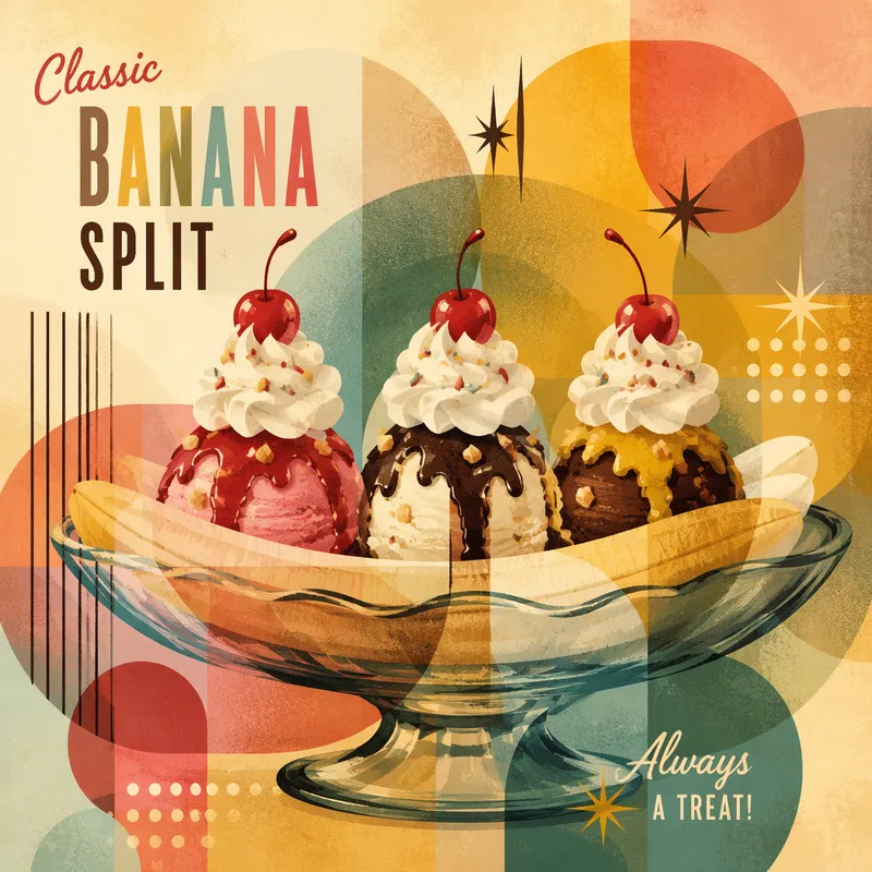Perinteinen banana split -jälkiruoka Perinteinen banana split -jälkiruoka