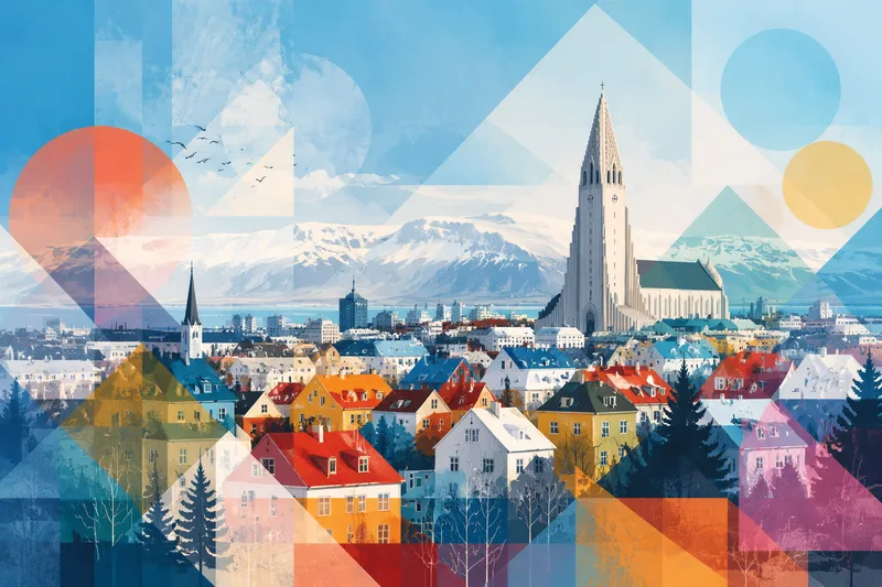 Reykjavikin kaupunkinäkymä ja kirkko