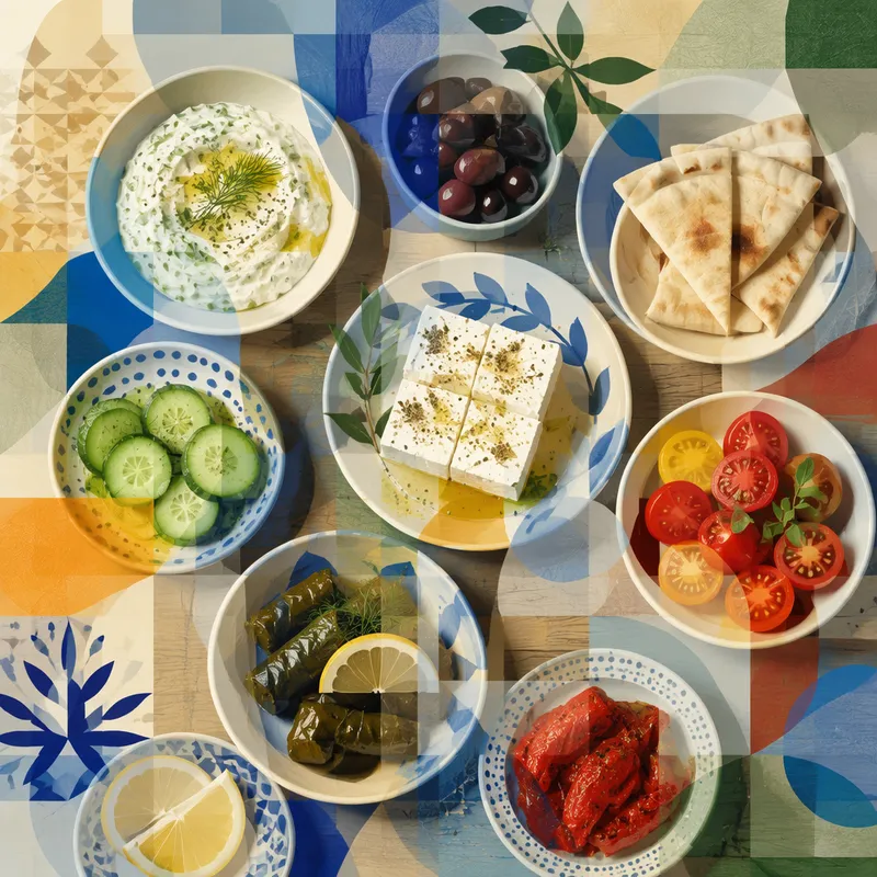 Erilaisia meze-alkupaloja jaettavaksi Erilaisia meze-alkupaloja jaettavaksi