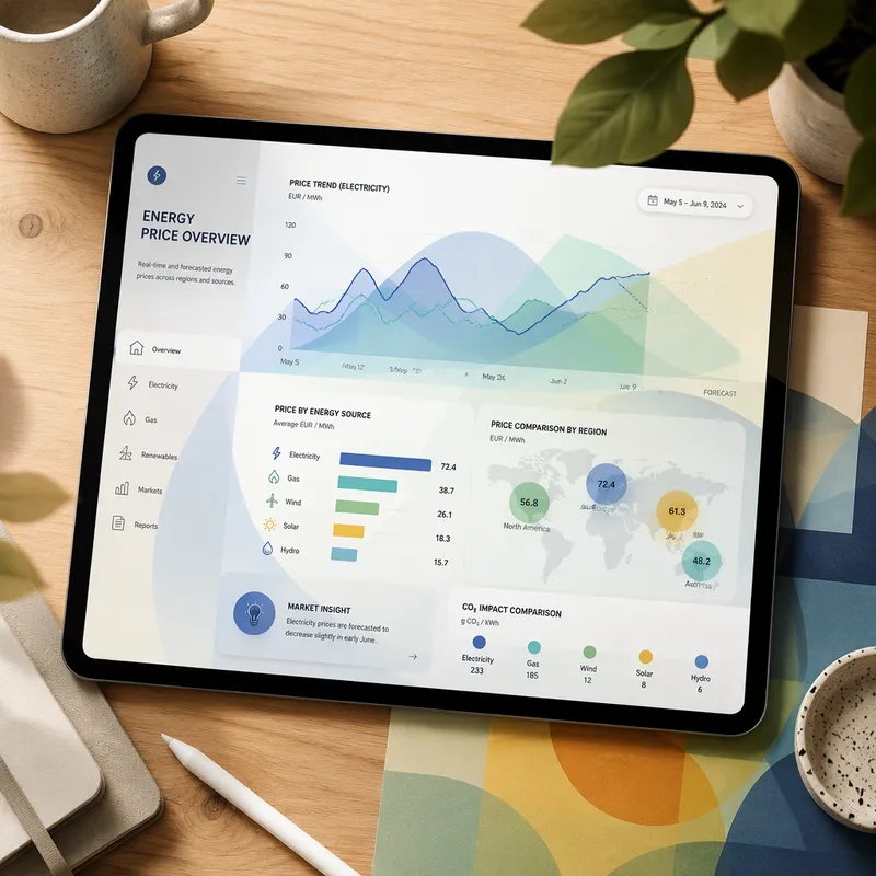 Digitaalinen tabletti näyttämässä energian hintatietoja Digitaalinen tabletti näyttämässä energian hintatietoja