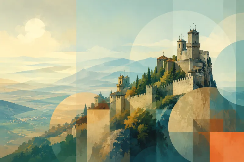 San Marinon historialliset tornit Monte Titano -vuoren huipulla San Marinon historialliset tornit Monte Titano -vuoren huipulla
