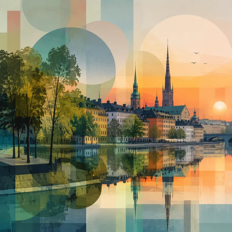 Wienin joen rantamaisema vehreine puineen auringonlaskussa Wienin joen rantamaisema vehreine puineen auringonlaskussa