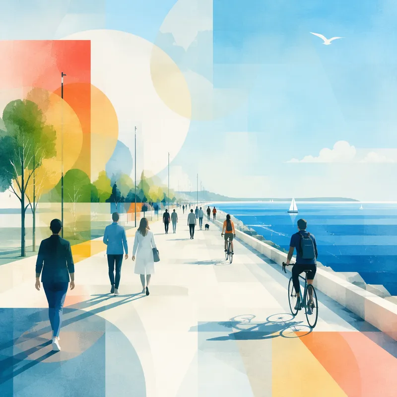 Ihmisiä kävelemässä merenrantapromenadilla Ihmisiä kävelemässä merenrantapromenadilla