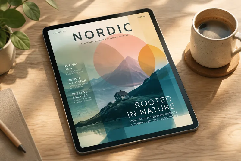 Digitaalinen lehti tabletilla ja kahvikuppi pöydällä Digitaalinen lehti tabletilla ja kahvikuppi pöydällä